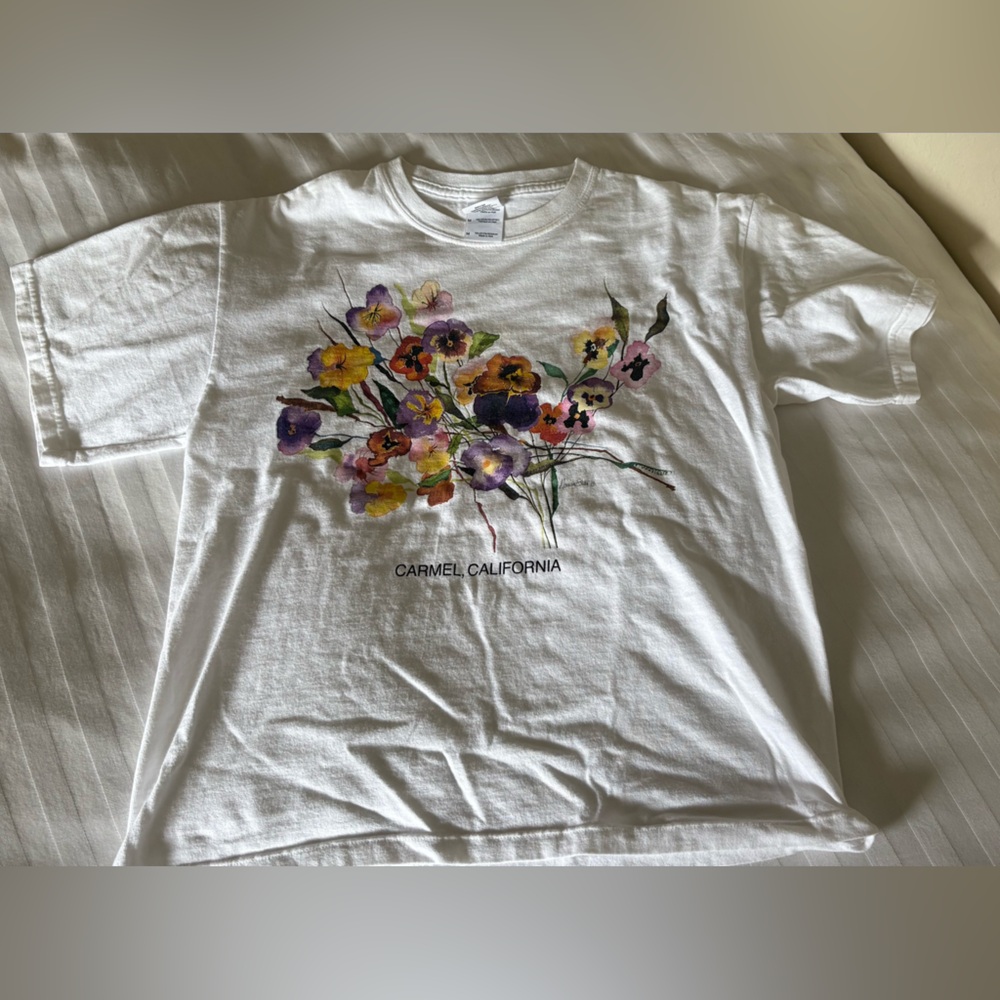 Carmel California T Shirt Marian Steen Art Floral Flowers Travel